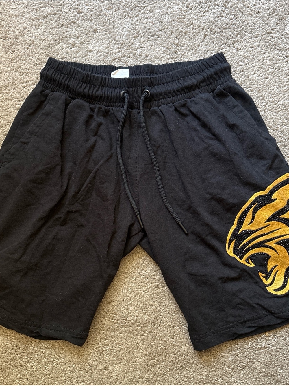Men's Black Athletic Shorts with Gold Tiger Accent